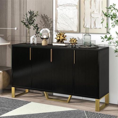 Modern sideboard with Four Doors, Metal handles & Legs and Adjustable Shelves Kitchen Cabinet (Black) Modern sideboard with Four Doors, Metal handles & Legs and Adjustable Shelves Kitchen Cabinet (Black)